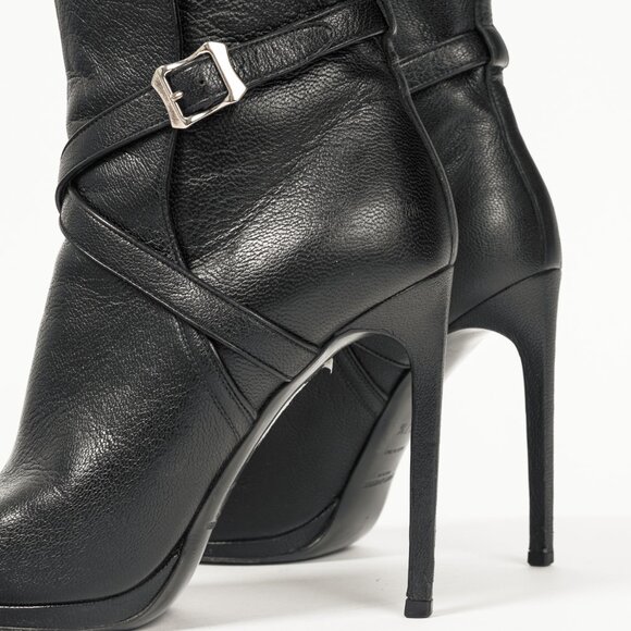 Saint Laurent Nero Leather Wraparound Open-Toe Booties - Picture 7 of 8
